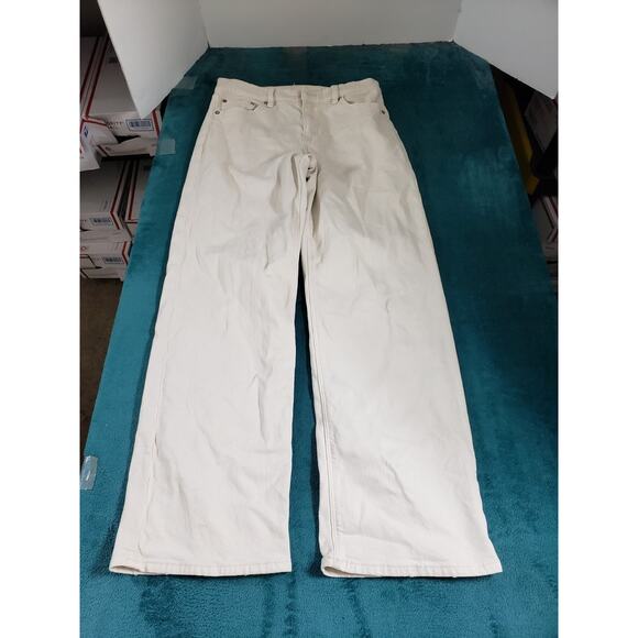 American Eagle Jeans Size 4 Womens White Stretch Pants Baggy Wide Leg Stove Pipe - Picture 2 of 14